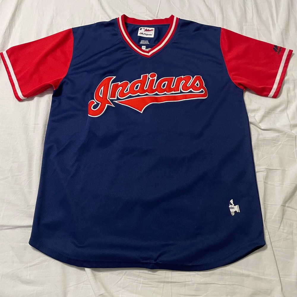 Majestic Jersey Mens 44 Blue Indians Andrew Miller 24 Authentic Mesh V-Neck
